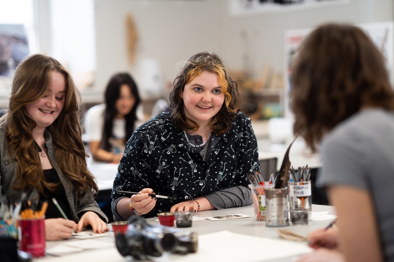 Art students at desk