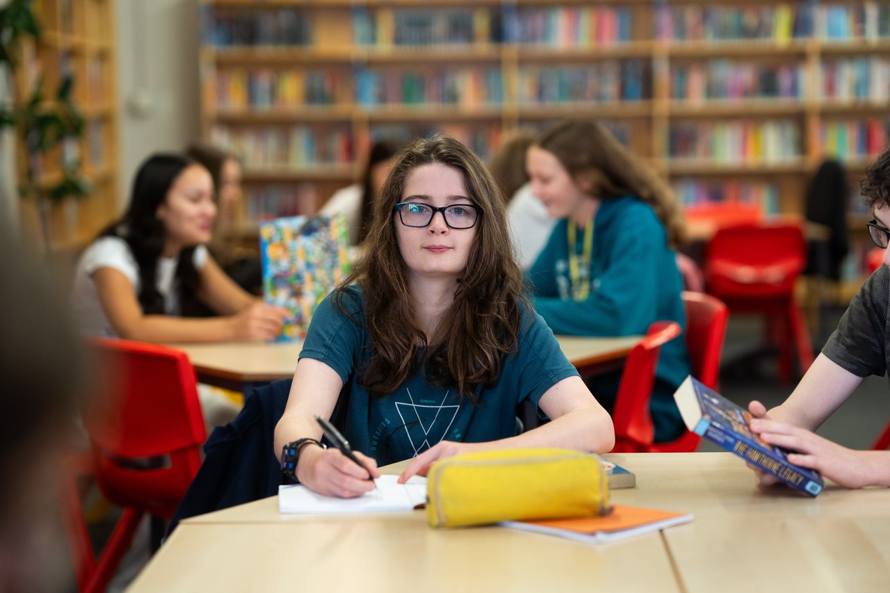 students in library