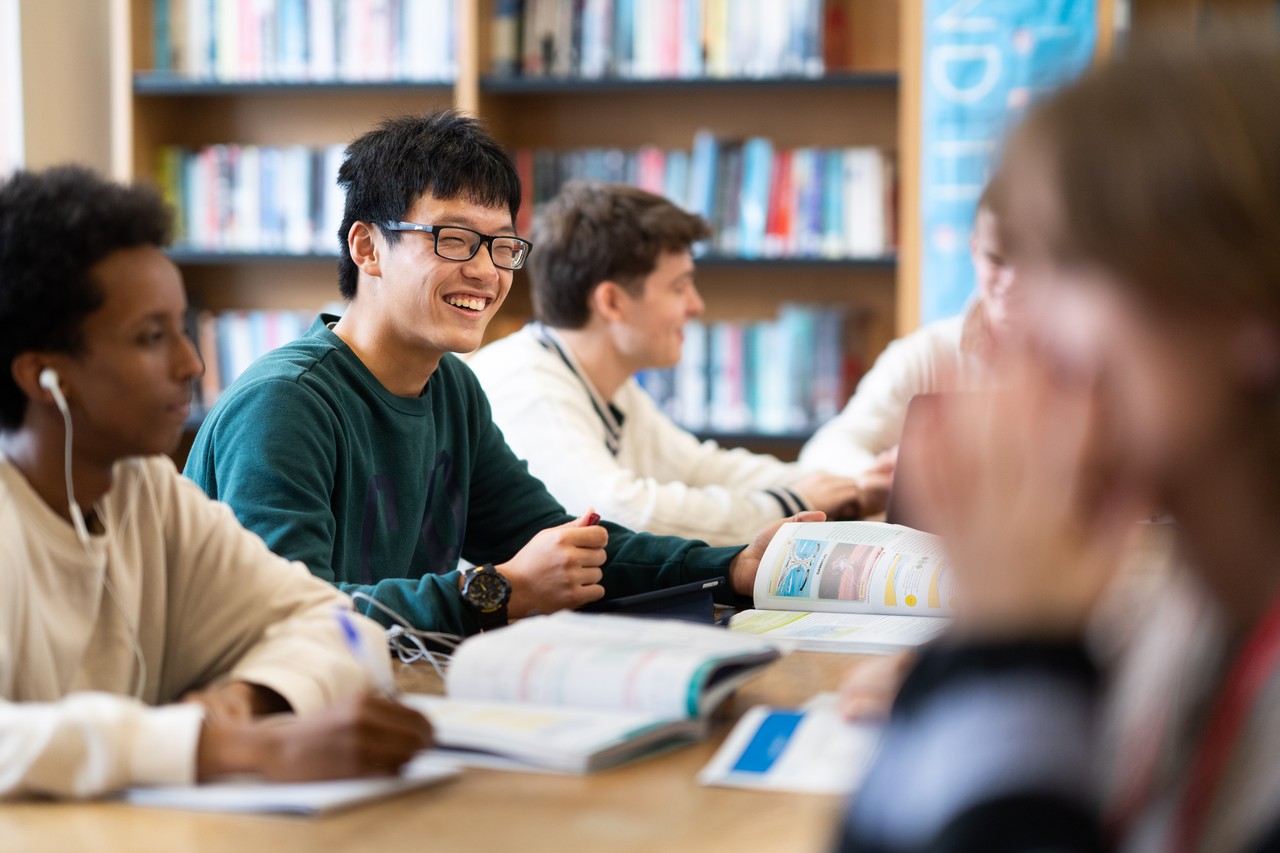 students in library
